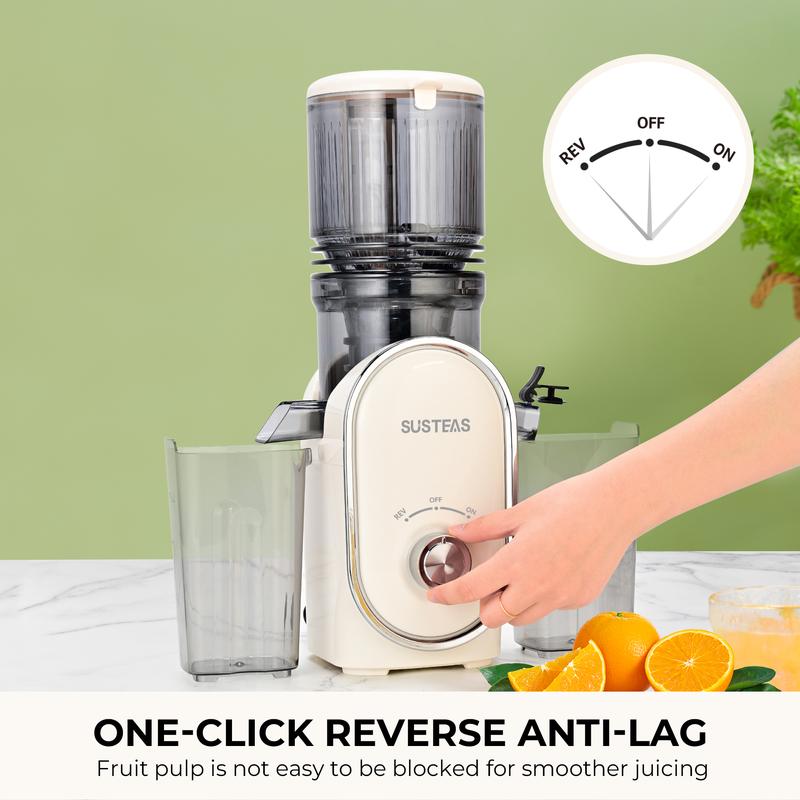SUSTEAS Cold Press Juicer Large Inlet 5.3" Feed Chute Slow Masticator High Yield 98% Juice Extractor Easy Clean Portable Blender for Whole Fruit Juicing