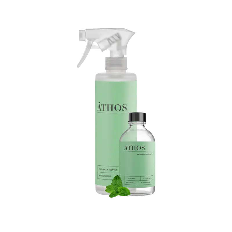 ÁTHOS Bathroom Concentrate + Reusable Bottle | Makes 4 x 16oz Bottles | Plant-Based, pH-Neutral, Safe for Natural Stone