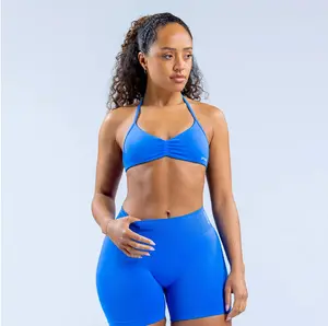 with logo | dfyne Women’s 2 Piece Workout Set Halter Sports Bra High Waisted Leggings Gym Activewear