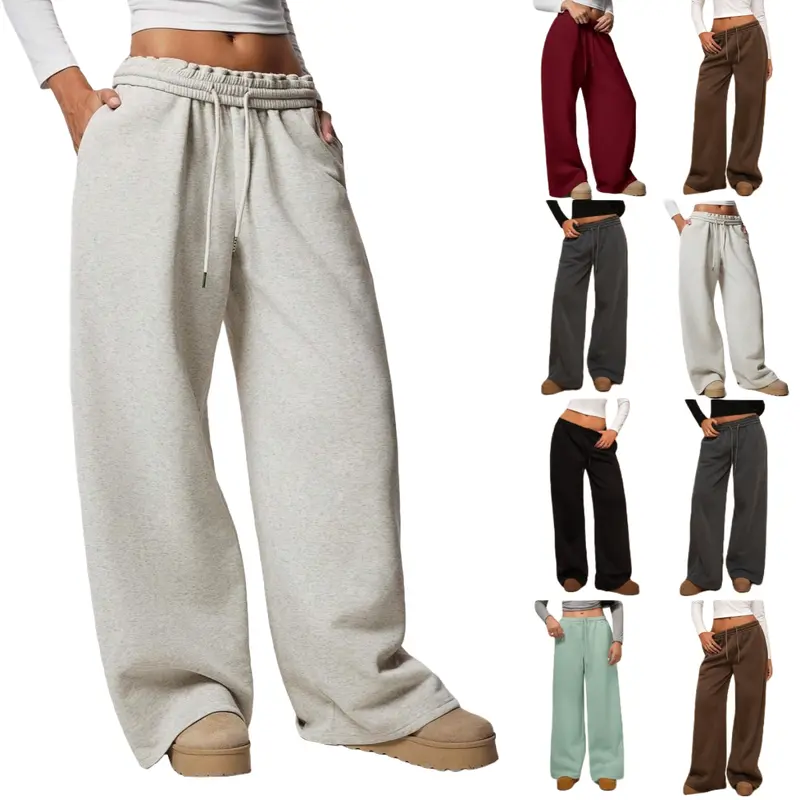Wide Leg Sweatpants for Women Baggy Drawstring Low Rise Lounge Pants Full Length with Pockets Casual Style Comfortable Fabric Flattering Silhouette Practical Design