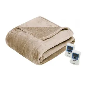 Beautyrest BR54-0384 Heated Microlight to Berber Blanket, Tan - King