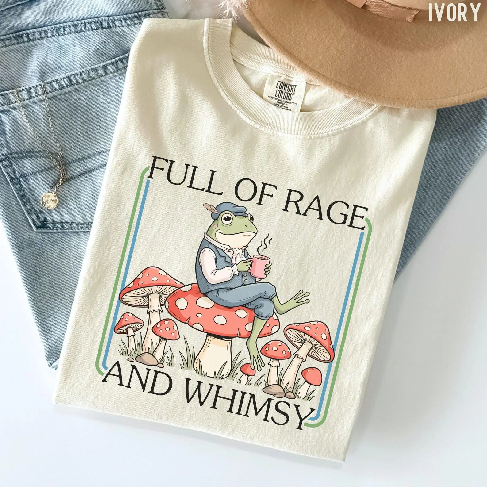 [Sale Up To 50% - Freeship] Comfort Colors 'Full Of Rage and Whimsy' Shirt, Retro Cottagecore Frog With Coffee Tee