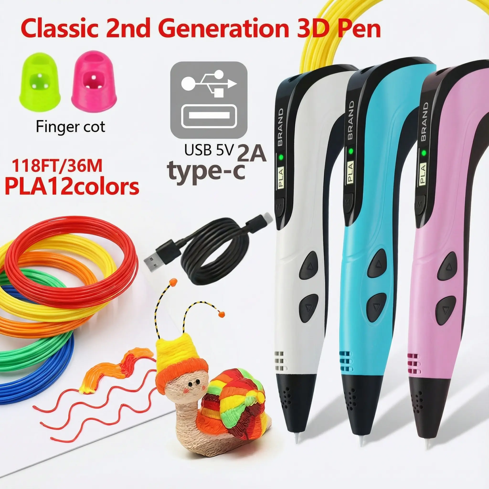 Upgraded 3D Drawing Pen, USB-Powered Type-C Plug, Stepless Speed, Adjustable Temperature, No Battery Needed, DIY Graffiti Case, Kids’ Boys’ Handmade Gift for Birthdays, Boosts Creativity, 3D Printing Supply for Office & Art Decorations