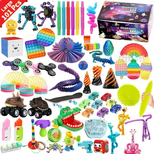 101 Pcs Large Fidget Mystery Box for Kids Girls & Boys - Fun Sensory Fidget Toys Bulk Variety Pack for Toddlers - Fidget Prizes for Classroom (101 Pcs)
