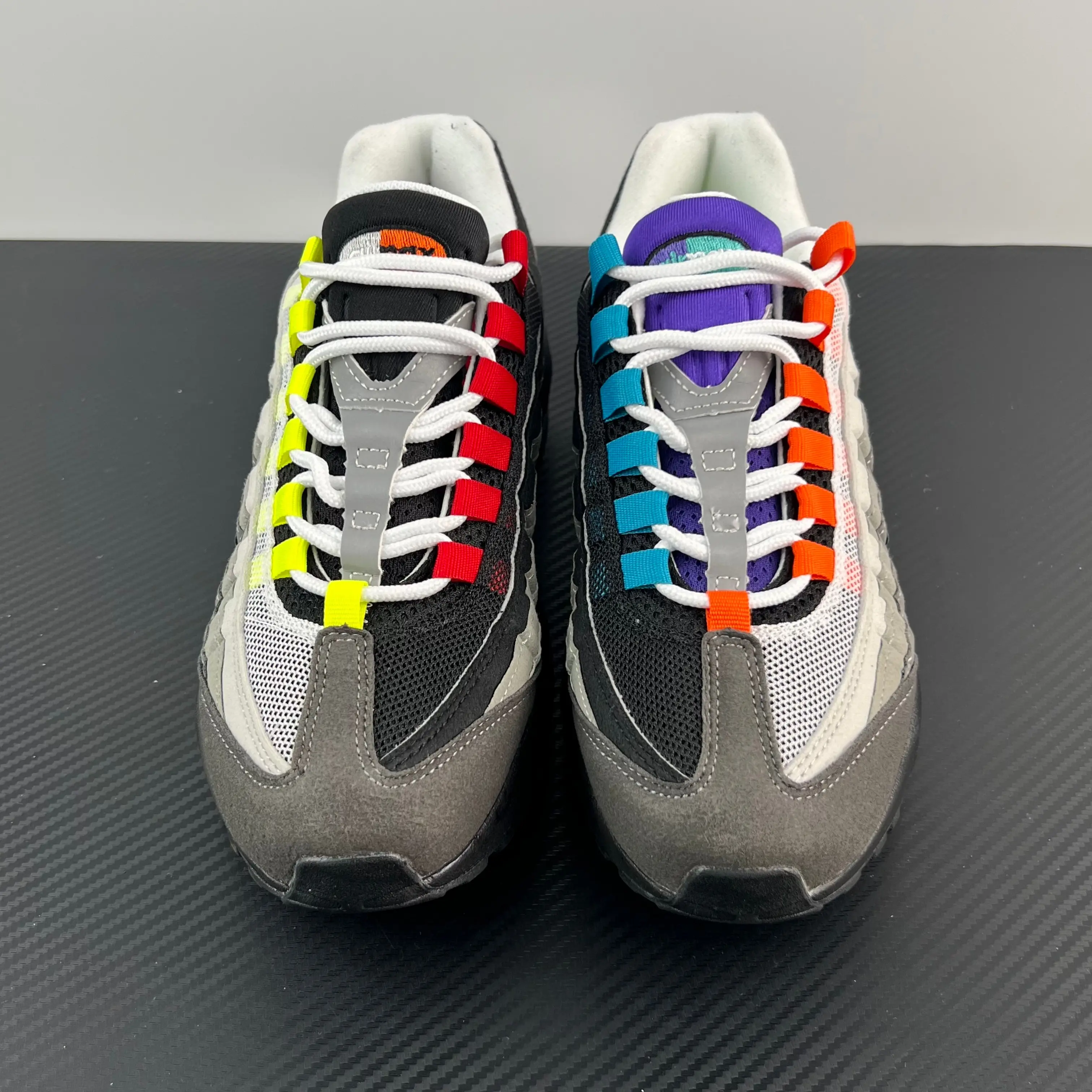 Retro Low‑Top Mismatch Air‑Cushion Casual Shoes, Grey‑Black Colorful Laces Mesh Nubuck Unisex Trend Runners