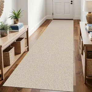 Runners for Hallways 3x10 ft Washable Kitchen Runner Non Slip Rubber Backed Hallway Rugs Cotton Entryway Runner Rug Floor Carpet for Indoor Hall, Backdoor, Kitchen, Ivory/Khaki
