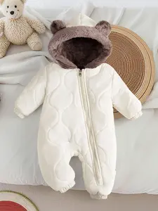 Baby Winter One-Piece Jumpsuit, Pure Color Large Wave Insulated Thickened Baby Outdoor Snowsuit, Warm Fleece for Infants, Winter Bodysuit