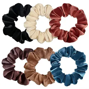 Velet Scrunchies for Women, 6 Pcs Soft Hair Ties, No-tangling Elastic Scrunchy, Ponytail Holder Hair Accessories, Stretchy Scrunchy Set for Thin & Thick Hair, Classic Hair Bands Set