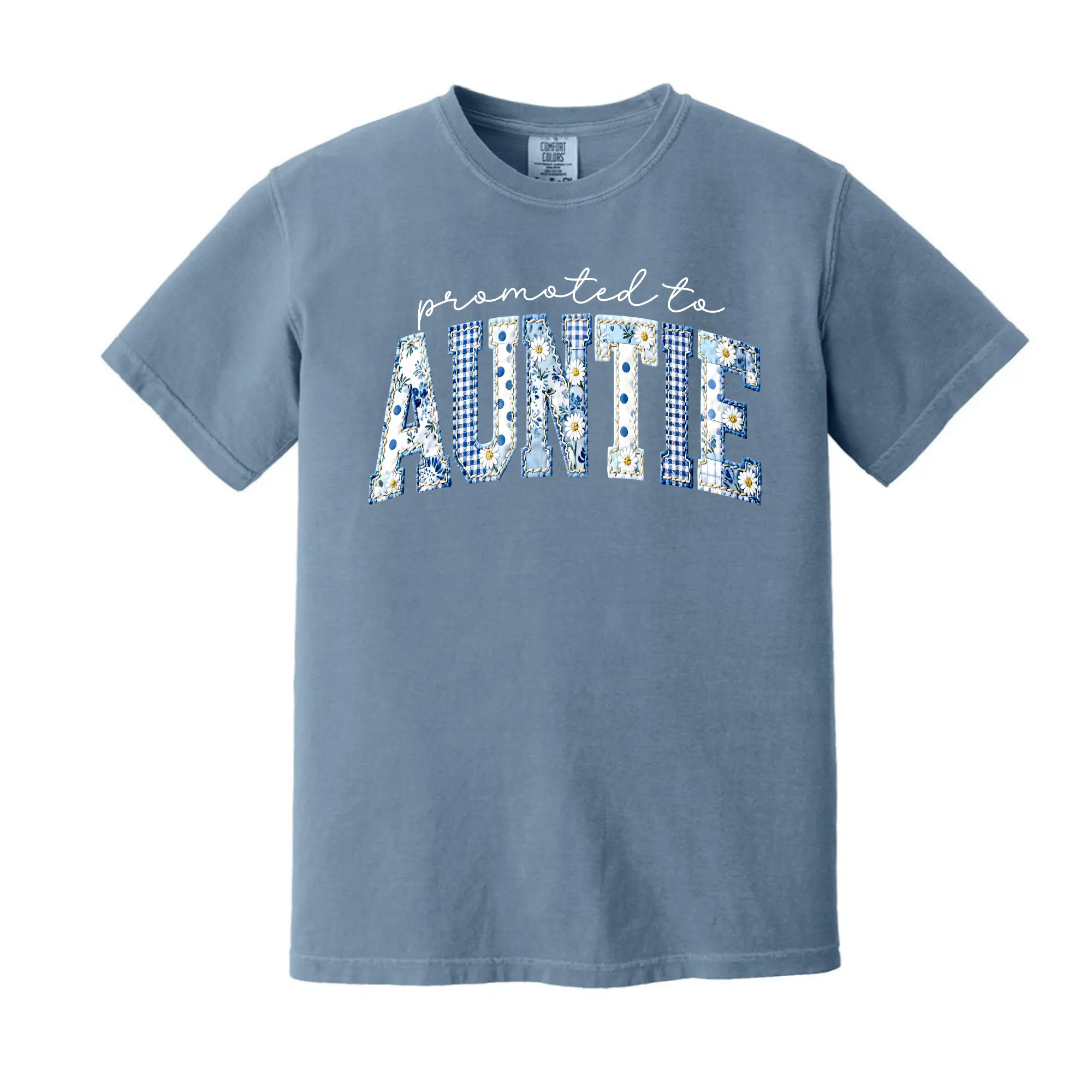 Comfort Colors Promoted To Auntie Shirt, Floral Faux Patchwork Aunt Tee, New Aunt Gift, Pregnancy Announcement to Sister, Auntie EST 2026