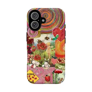 Ladybug Fairy Collage Phone Case, Spiral Heart Caterpillar "LADYBUG XING" Bees Flowers Strawberry Hungry Caterpillar Sunset Whimsical Vibes, Play Now Aesthetic Gift, iPhone 17 16 15 14 13 12 11 Pro Max Plus X, Galaxy S25 S24 S23 S22 S21 Ultra