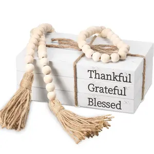 Wooden Bead Tassel  Set, 1 Set Faux Book  Ornament, Home  Ornaments, Home  for Living Room, Bedroom and Dining Room, Room , Home Decor