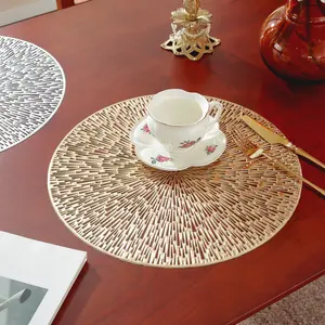 6/8pcs Hotel Restaurant Placemats, PVC High-End Silver Color Round Insulation Mats, Easy to Clean Table Mat Decor