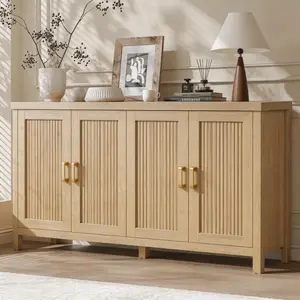 55.1" Sideboard Buffet Cabinet with Storage, 4 Doors Large Sideboard, Kitchen Cabinet with  Adjustable Shelf, Kitchen Coffee Bar Console Table for Living Room, Hallway, Brown