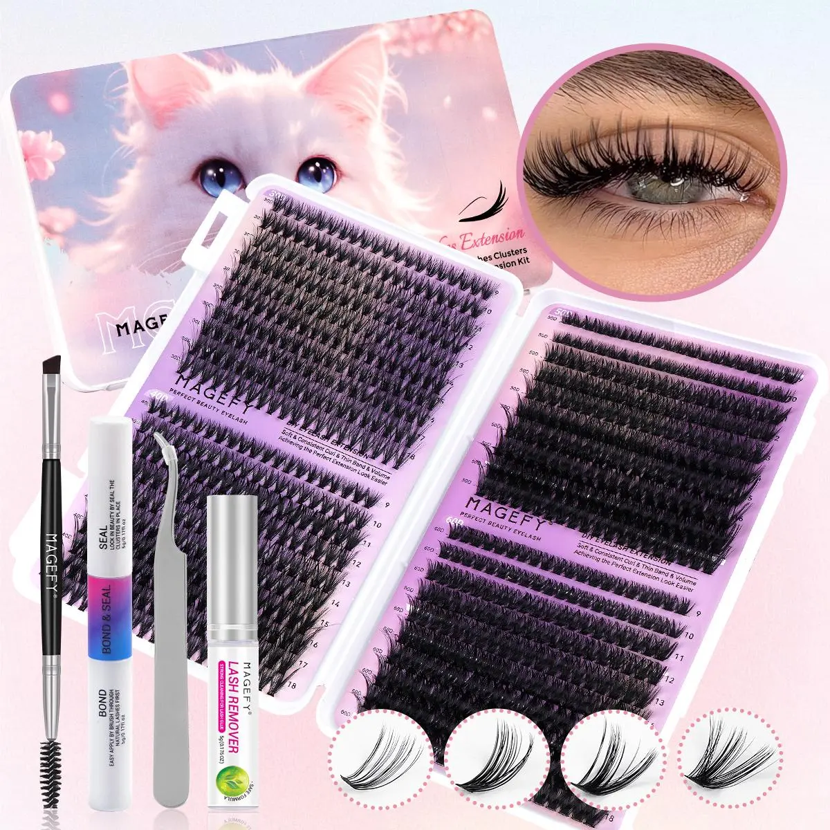 Natural Look Lash Extension Kit, 800pcs Mixed Style & Length False Eyelashes with Tools, Professional Eye Makeup Tool for Women & Girls, Eyelash Set