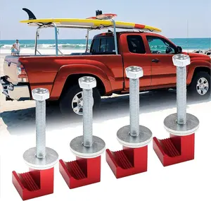 B BRAZIFY 4 Pack No Drill Universal Truck Toolbox Mounting Kit,Aluminium Alloy Firmly Bridges the Toolbox Cable Tie J Hook (Red)