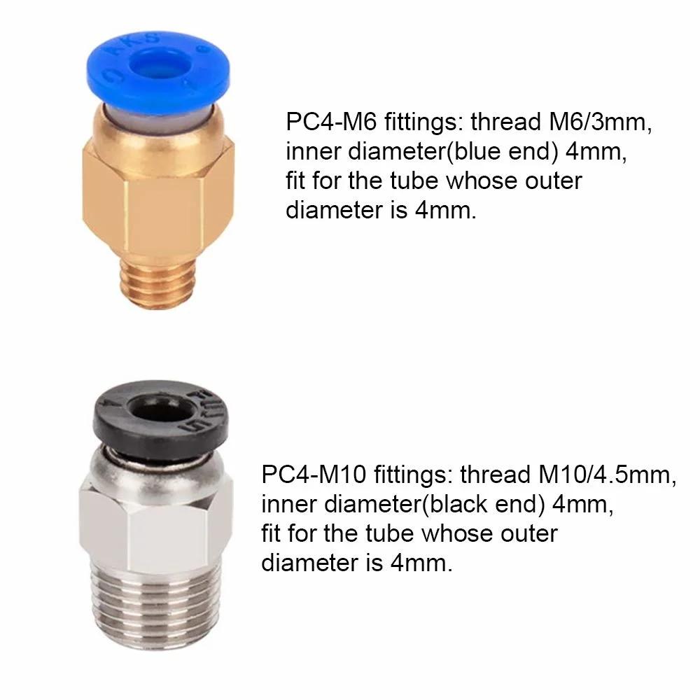 Creality 10Pcs PC4-M6 & PC4-M10 Pneumatic Fitting for Ender 3/3 Pro/3 V2 Ender 5/5 Pro/5 Plus CR-10 3D Printer Parts Metal Blue Black