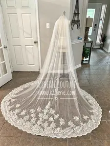Style CV15 Wide Floral Scallop Lace Cathedral Veil - SALE