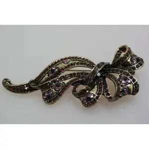 Vintage Style Rhinestone Statement Purple Ribbon Brooch Filigree Crystal Bow Tie Brooch Pin, Wedding Jewelry