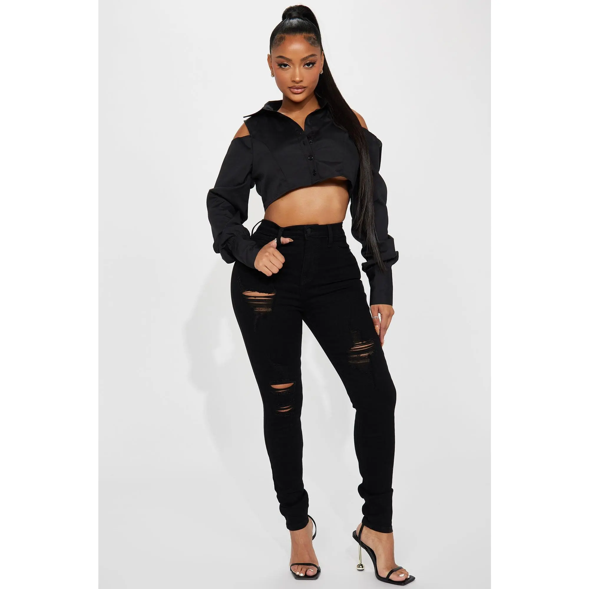 Miami Booty Lifting Ripped High Rise Stretch Skinny Jeans - Black Miami Booty Lifting Ripped High Rise Stretch Skinny Jeans - Black