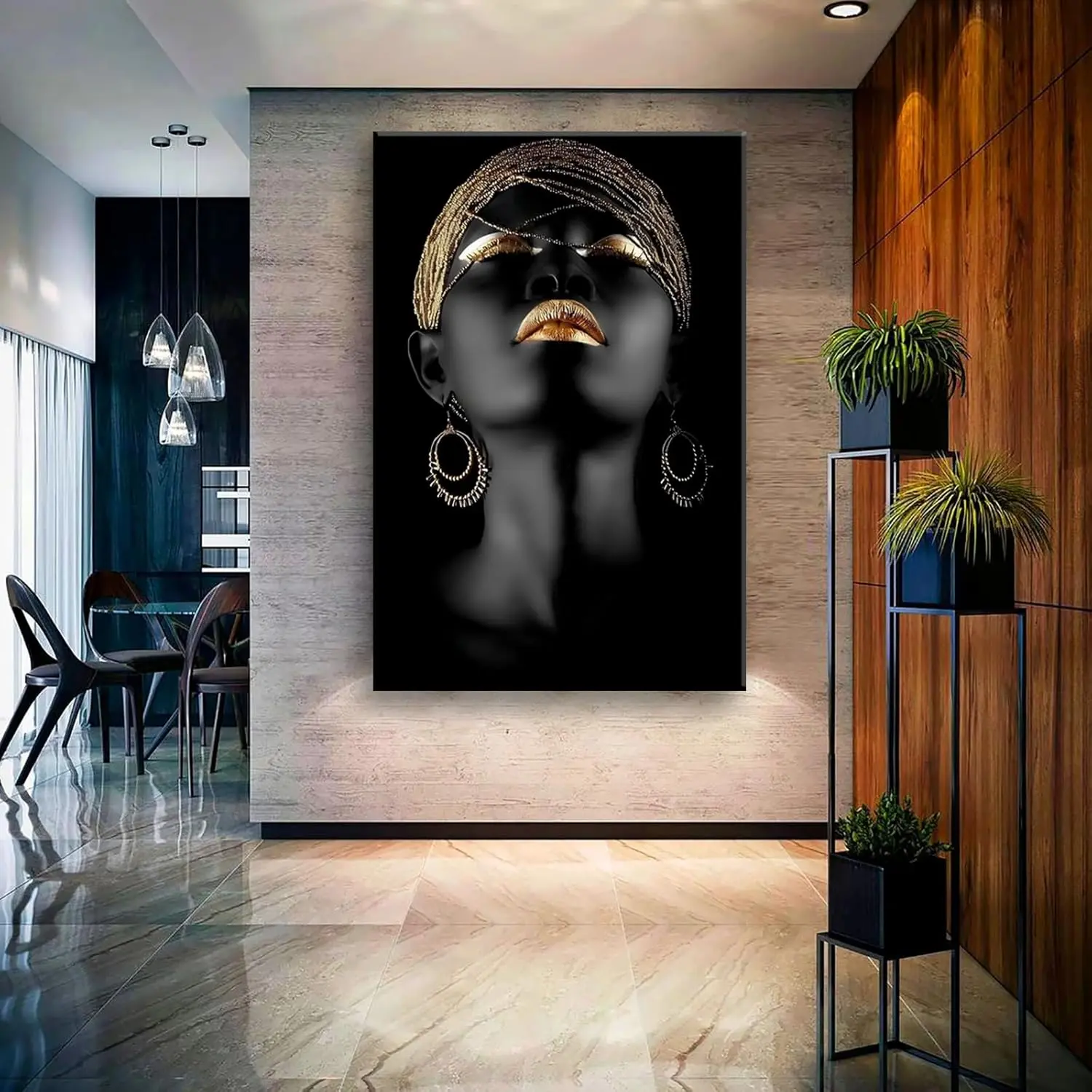 Black Woman Wall Art Canvas, African American Wall Art, Abstract Woman Wall Art Canvas Prints, Modern Fashion Wall Art Living Room Ready to Hang (Unframed,24*36 inch)