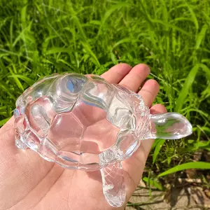 Transparent Glass Turtle Statue, Lucky Feng Shui Crystal Artistic Tortoise Decor, Realistic Pet Figurine for Office Desk, Fish Tank, Bookshelf Gift