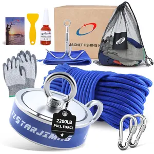 2200 LB  Double Side  Fishing Kit,Fishing  Heavy Duty with 66 Ft Rope, 3.85 Inch Large  Fishing Kit with Accessories for Treasure & Underwater Cleaning