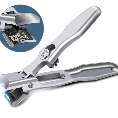 Stainless Steel Unisex Nail Clippers - Angled Head, Long Power Arms, Wide Jaw Opening, Automatic Collection, Anti-Splashing Design for Thick Nails, Ingrown Care, Family & Friends Home Bathroom Manicure-Pedicure Accessory