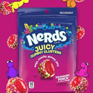 Nerds Candy Juicy Gummy Clusterers, Strawberry Punch Flavor Tangy Sweet Snack Candies, 90 Calories Per Serving, Mega Crunchy Texture