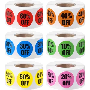 6 Rolls 3000 Pieces 10 to 60 Percent Off Adhesive Stickers Labels for Retail Store, 7/8 Inch Circle Price Marker Tag Vivid Style