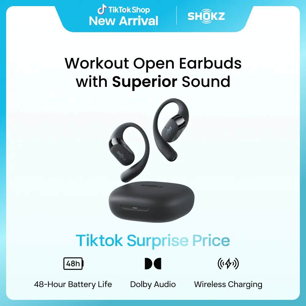 SHOKZ New OpenFit 2+ Open-Ear Bluetooth Headphones, Dolby Audio Enabled, Soft Ear Hooks for Comfort, 48H Playtime, IP55 Water-Resistant, USB-C Fast Charging, Wireless Charging, Dynamic Driver, Call Control, Find My Earbuds for Outdoor Activities