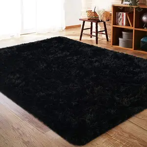 Ultra Soft Fluffy Rug for Bedroom, 3 x 5 Feet Shaggy Area Rug for Living Room Fuzzy Carpet Comfy Nursery Rug Bedside Rug for Kids Boys Room Home Decor, Black
