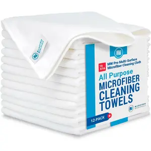 Mw pro microfiber cleaning cloth white 12 pack size 16 x 16 all purpose microfiber towels clean dust polish scrub absorbent