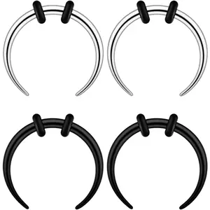 10G 12G 14G 16G 18G Pincher Septum Rings C Shape Buffalo Stainless Steel Horseshoes Nose Ring Taper Kit Septum Piercing  with O-Rings for Women Men