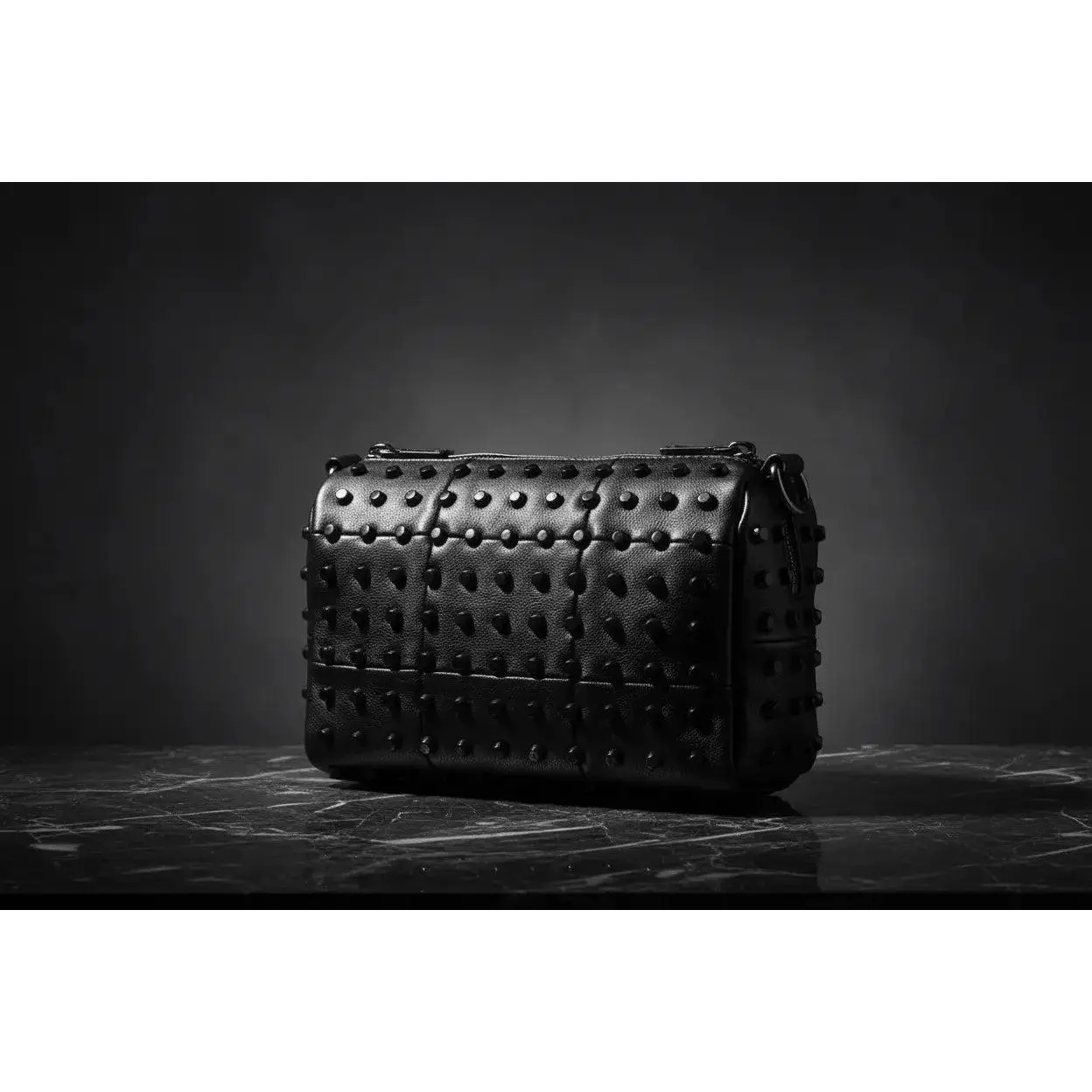 Studded Rebellion Satchel, Structured PU Leather Crossbody Bag for Women with Gunmetal Edge Accent & Adjustable Strap, Structured Look