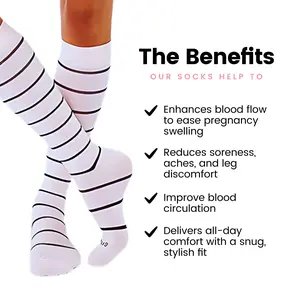 Maternity Compression Socks - Striped Design for Comfort & Support - Enhances Blood Flow & Reduces Swelling - Odor-Resistant & Soft - Perfect for Travel & Daily Wear Pregnancy Must Haves