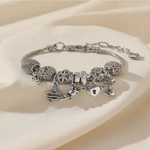 Adjustable Copper Bracelet – Fox, Snake, Pine Cone & Flower Pendants, Nature-Inspired Fashion Jewelry