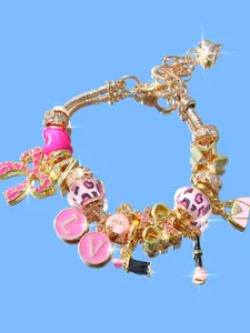 Cosmetics DIY Charm Bracelet, Alphabet Memorial Bracelet, Leopard Print Bow Heart Bracelet, Perfume Bag Lipstick Bracelet