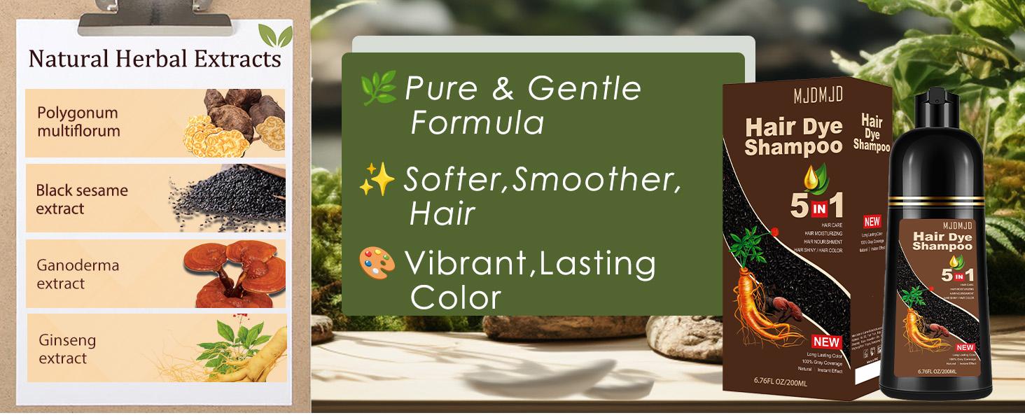 Dark Chocolate Hair Dye Shampoo 5-in-1, 200ml – Natural Herbal Formula for Gray Hair Coverage, Semi-Permanent Color, Moisturizing & Nourishing, Instant Hair Color for Women & Men, Easy At-Home Use, Travel-Friendly & Convenient