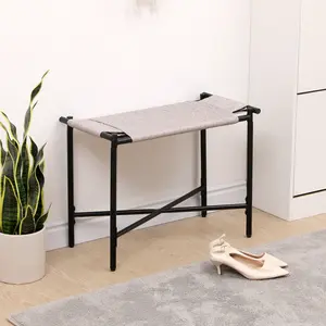 Boho Entryway Ottoman – Handwoven Gray Footrest