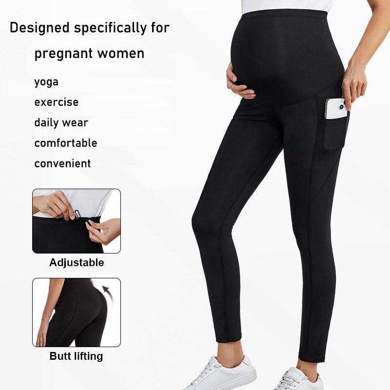 Women's Maternity Workout Leggings Over The Belly Pregnancy Yoga Pants with Pockets Soft Activewear Work Pants