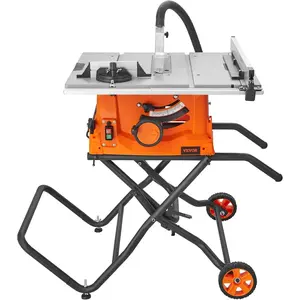 VEVOR Table Saw with Stand, 10-inch 15-Amp, 25-in Max Rip Capacity, Cutting Speed up to 5000RPM, 40T Blade, Portable Compact Jobsite Tablesaw w/Sliding Miter Gauge for Woodworking & Furniture Making