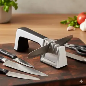 Professional Chef Knife Sharpener Set, Tungsten Steel Diamond Wheel, Multi-Stage Sharpening Rod for Kitchen Knives, Axes, Scissors. Portable Non-Slip Double-Sided Sharpening Kit for Home and Commercial Use. Durable Restoration Tool.