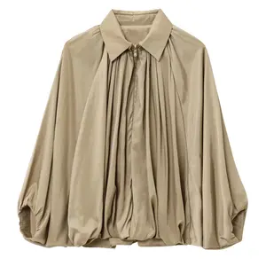 Songling Women’s Padded Bomber Jacket — Casual Batwing Sleeves, Lapel Collar, Zip Closure, Oversized Pleated Streetwear Style; TikTok Shop Black Friday Chic Coat for Everyday Wear, Lightweight Women’s Apparel, Spring Statements