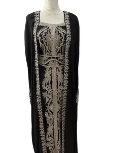 Zara Glamorous Elegant Kuftan in Chiffon V-Neck Summer Dress with Gold Embroidery One-Piece Long Silhouette