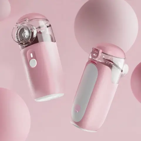 Pink Adjustable Handheld Mesh Nebulizer - 2 USB Rechargeable Stainless Steel Durable Portable Kit, for Breathing Support & Facial Hydration, Perfect Gift for Moms & Families