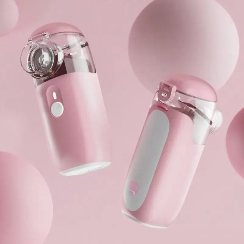Pink Adjustable Handheld Mesh Nebulizer - 2 USB Rechargeable Stainless Steel Durable Portable Kit, for Breathing Support & Facial Hydration, Perfect Gift for Moms & Families