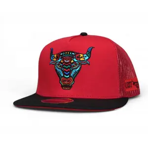 Lost Calf Unisex Alebrije Flat Red & Black Mesh Back Snapback Hats