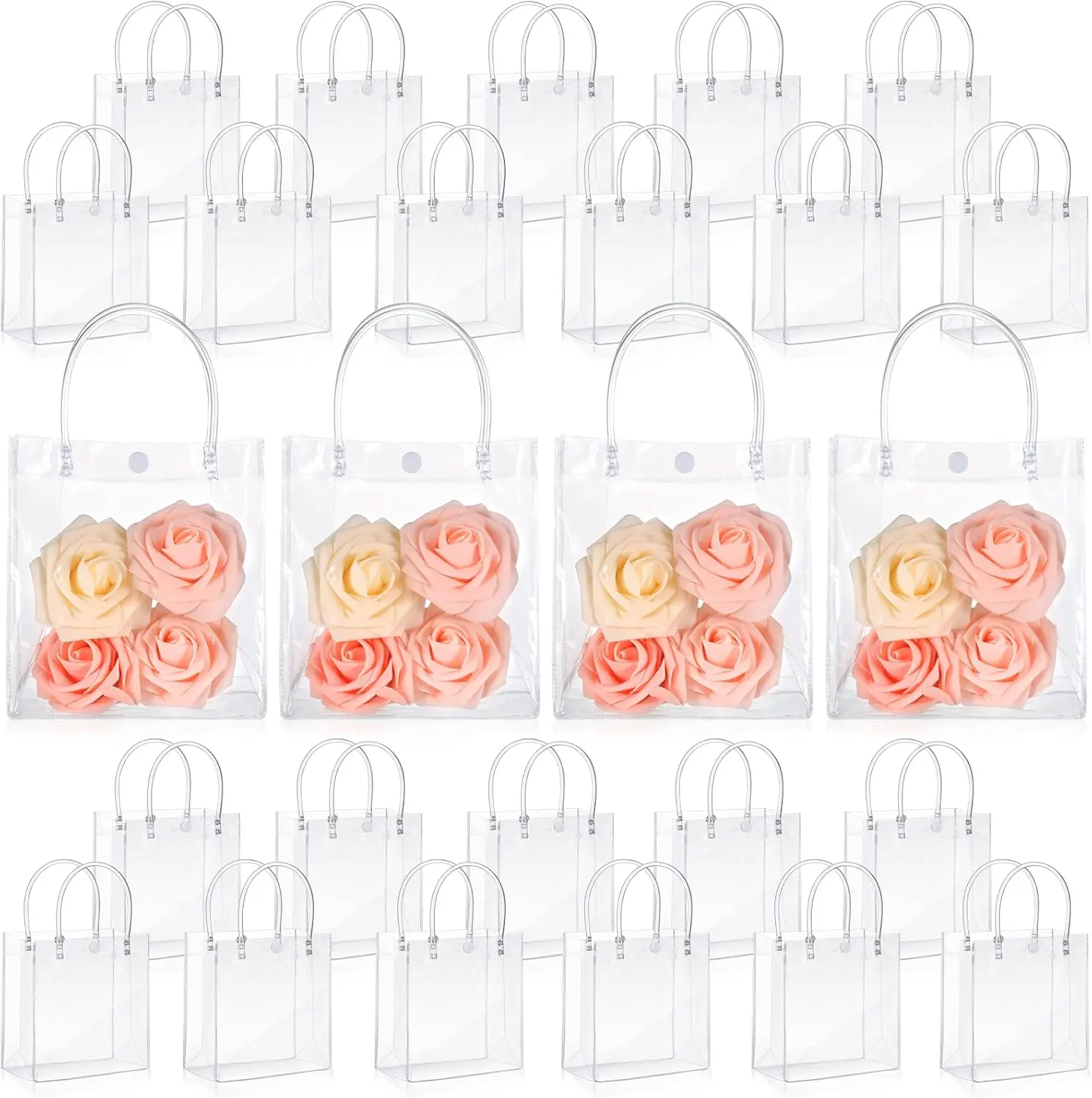 50PCS Transparent Plastic Gift Bags with Handles, Reusable Transparent PVC Plastic Gift Packaging Tote Bags for Mother'S Day, Christmas,Birthdays, Party Gifts, Shopping Bags