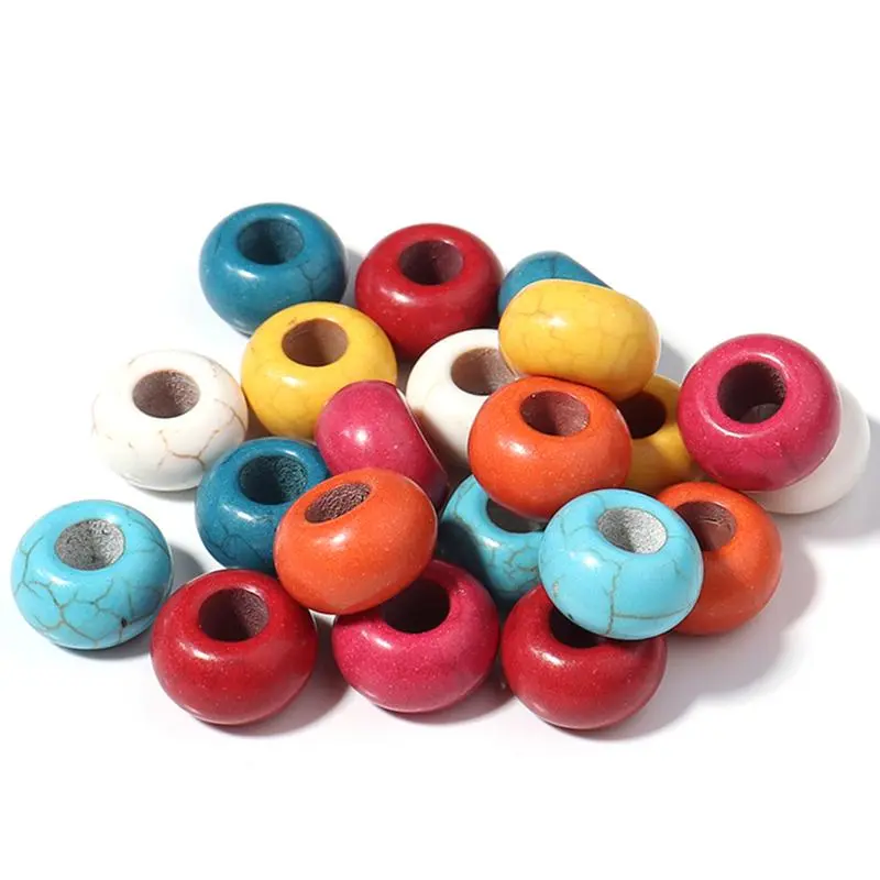 10pcs Turquoise Natural Stone Beads for Jewelry Making Big Hole Beads Oblate Loose Spacer Beads DIY Necklaces Earrings Bracelets