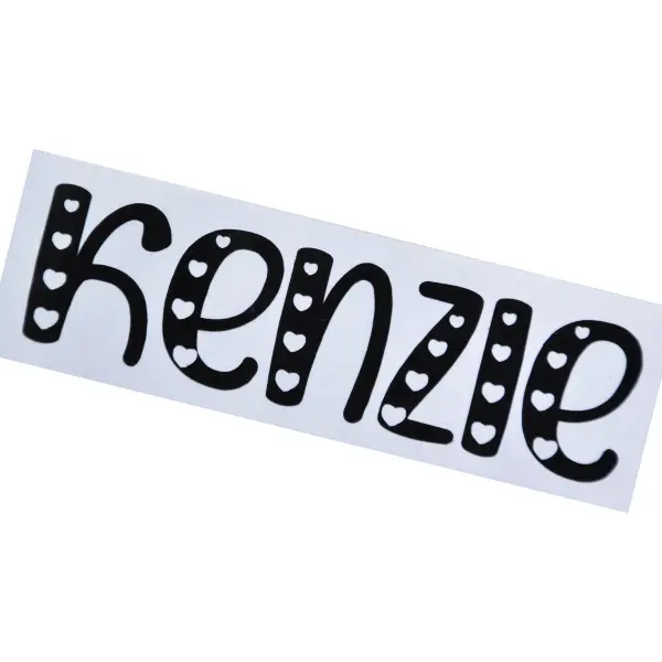 Heart Name Decal: Personalized Text Vinyl Sticker for Water Bottles, Tumblers, Cups, School Labels, Container, Weddings